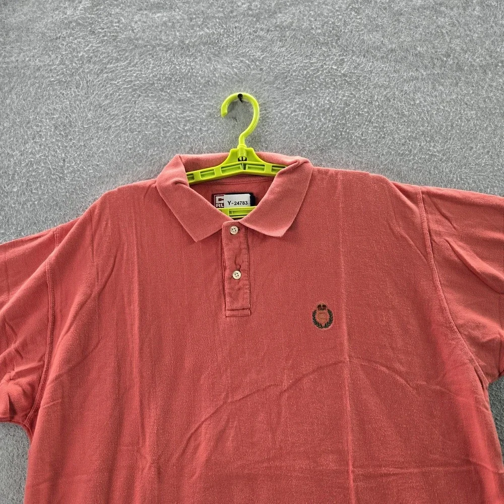 VINTAGE Chaps Ralph Lauren Men Polo L Orange Logo Embroidery Button Short Sleeve